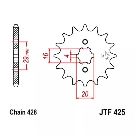 Pignon JT Sprockets 16 Dents Acier Pas 428 Type 425