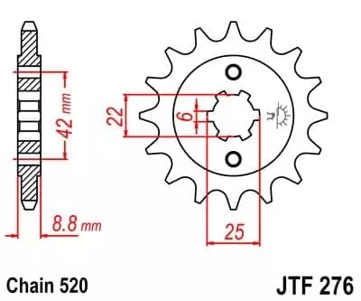Pignon JT Sprockets 15 Dents Acier Pas 520 Type 276 Honda CB250S