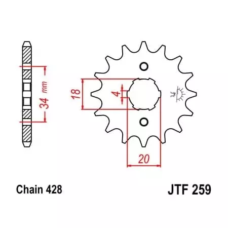 Pignon JT Sprockets 14 Dents Acier Pas 428 Type 259