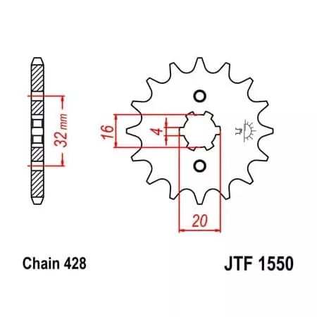 Pignon JT Sprockets 14 Dents Acier Pas 428 Type 1550