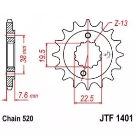 Pignon JT Sprockets 13 Dents Acier Pas 520 Type 1401 Suzuki LT-R450