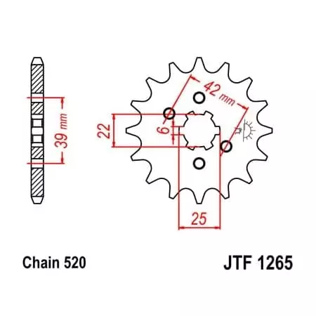 Pignon JT Sprockets 15 Dents Acier Pas 520 Type 1265 Honda XL250