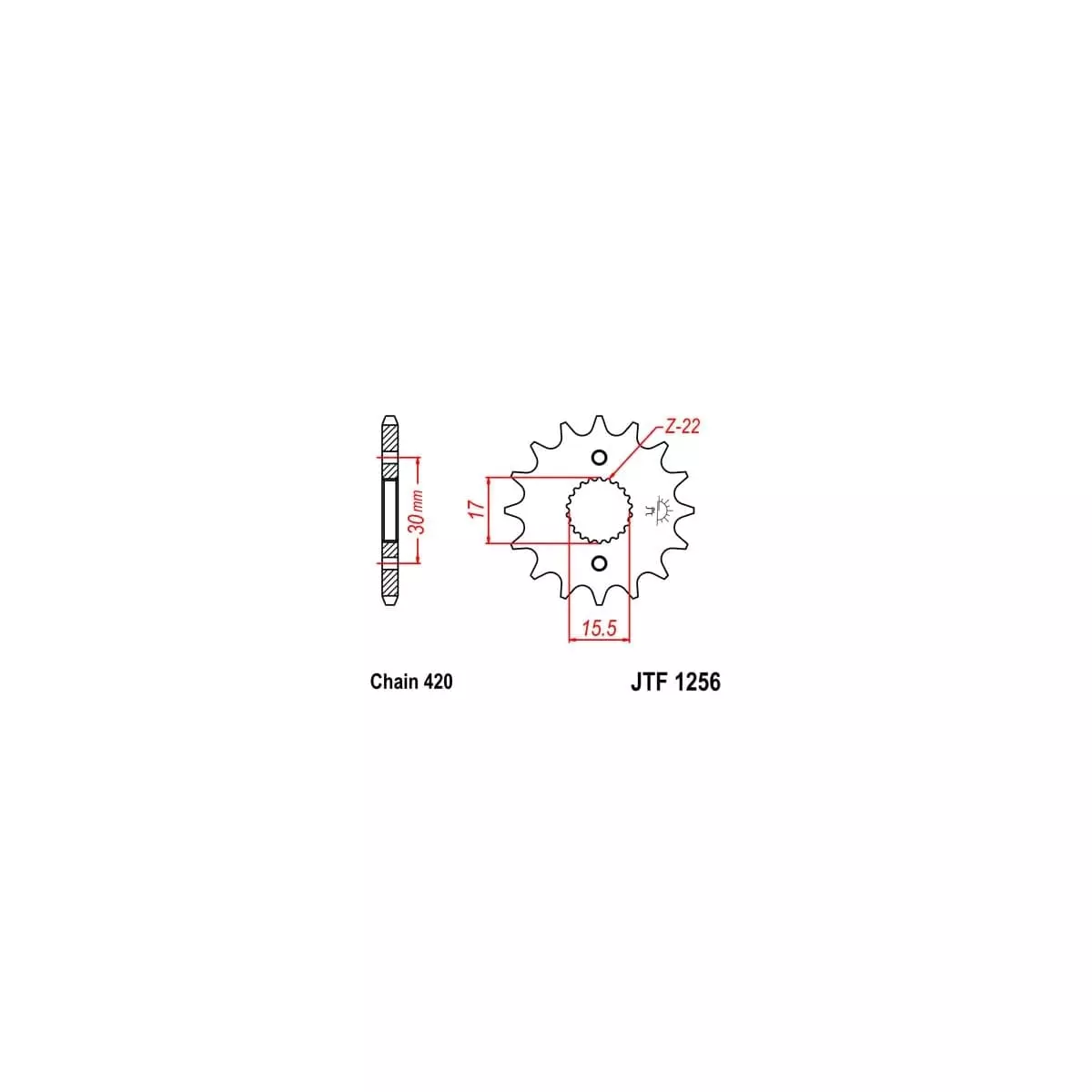 Pignon JT Sprockets 14 Dents Acier Pas 420 Type 1256 Honda CR50F