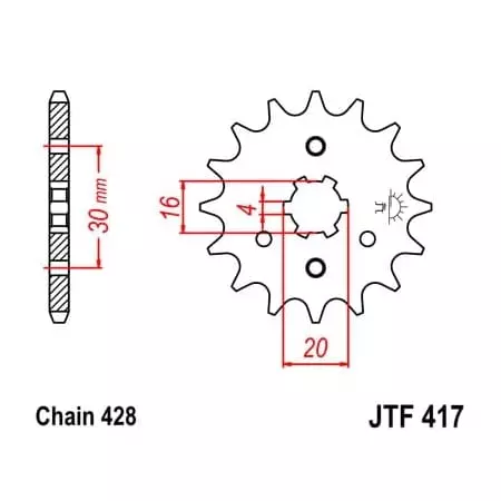 Pignon JT Sprockets 15 Dents Acier Pas 428 Type 417