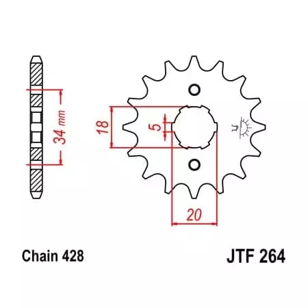 Pignon JT Sprockets 15 Dents Acier Pas 428 Type 264