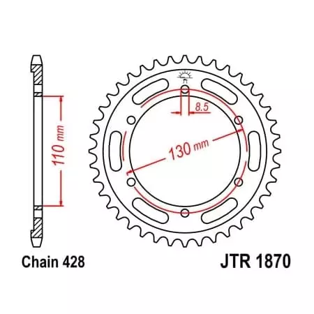 Couronne JT Sprockets 44 Dents Acier Pas 428 Type 1870