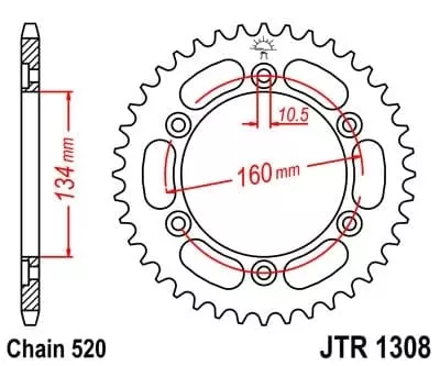 Couronne JT Sprockets 42 Dents Acier Pas 520 Type 1308