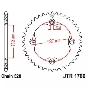 Couronne JT Sprockets 40 Dents Acier Pas 520 Type 1760 Suzuki LT-Z400 Quadsport