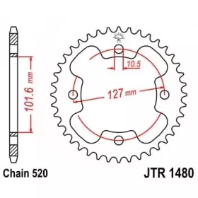 Couronne JT Sprockets 37 Dents Acier Pas 520 Type 1480 Polaris