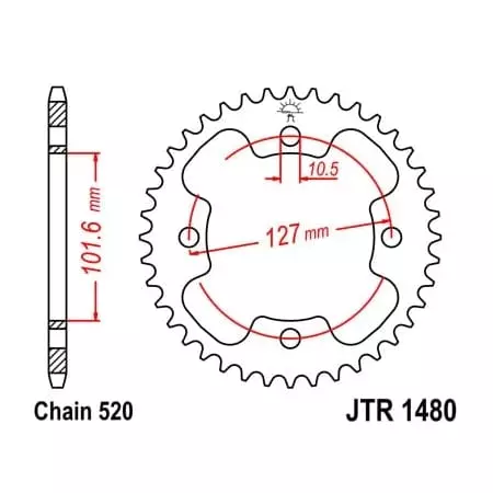 Couronne JT Sprockets 37 Dents Acier Pas 520 Type 1480 Polaris