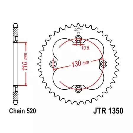 Couronne JT Sprockets 36 Dents Acier Pas 520 Type 1350