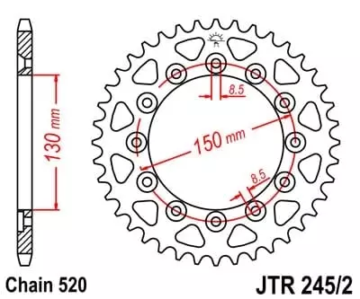 Couronne JT Sprockets 40 Dents Acier Pas 520 Type 245/2