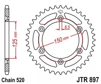 Couronne JT Sprockets 45 Dents Acier Pas 520 Type 897