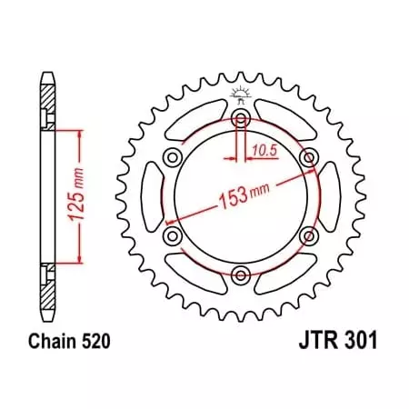 Couronne JT Sprockets 40 Dents Acier Pas 520 Type 301 Honda CRF250L