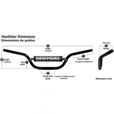 Guidon diam 28,6mm avec barre RENTHAL Twinwall replica Ricky Carmichael bleu/mousse noire - Poste de pilotage RENTHAL