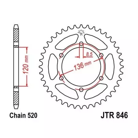 Couronne JT Sprockets 41 Dents Acier Pas 520 Type 846
