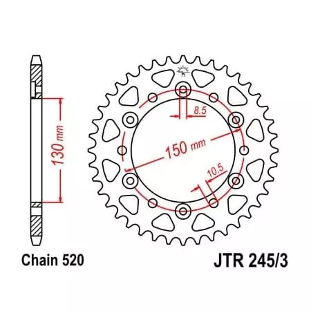 Couronne JT Sprockets 47 Dents Acier Pas 520 Type 245/3