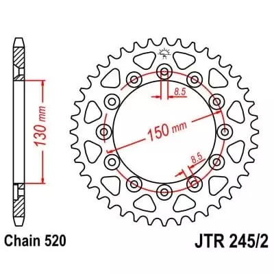 Couronne JT Sprockets 47 Dents Acier Pas 520 Type 245/2