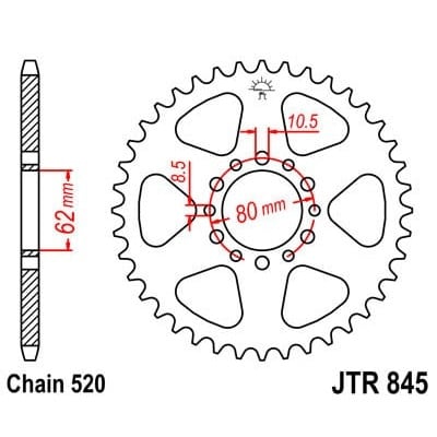 Couronne JT Sprockets 46 Dents Acier Pas 520 Type 845 Yamaha
