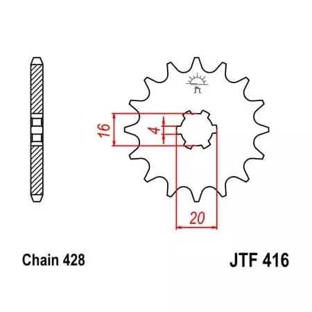 Pignon JT Sprockets 13 Dents Acier Pas 428 Type 416
