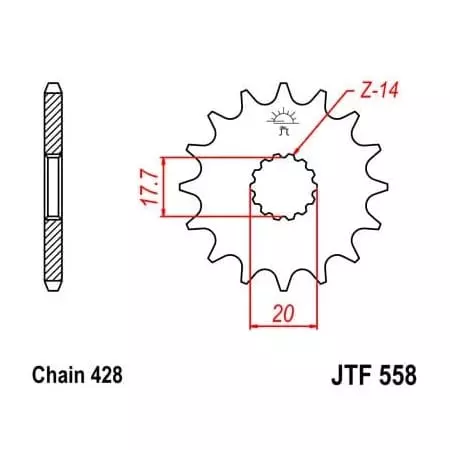 Pignon JT Sprockets 15 Dents Acier Pas 520 Type 558 Yamaha