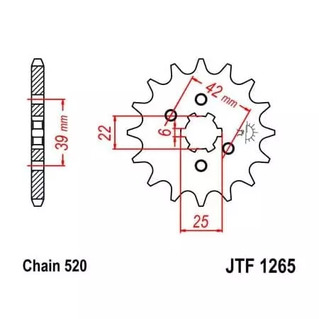 Pignon JT Sprockets 14 Dents Acier Pas 520 Type 1265 Honda XL250S