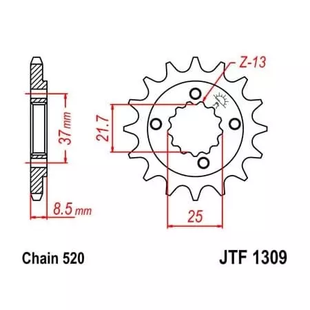 Pignon JT Sprockets 15 Dents Acier Pas 520 Type 1309
