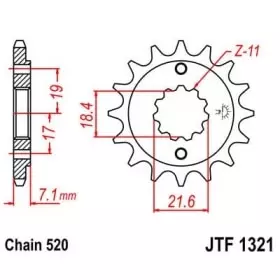 Pignon JT Sprockets 13 Dents Acier Pas 520 Type 1321 Honda XR250R
