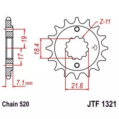 Pignon JT Sprockets 13 Dents Acier Pas 520 Type 1321 Honda XR250R