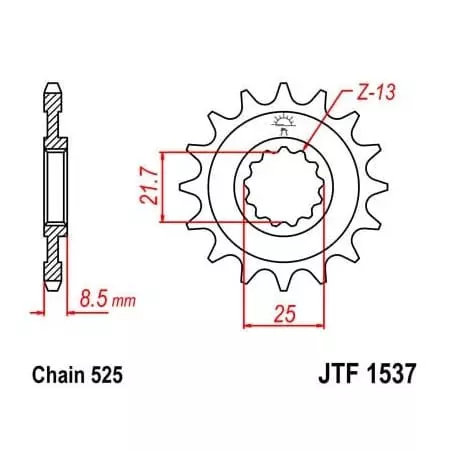 Pignon JT Sprockets 16 Dents Acier Pas 525 Type 1537