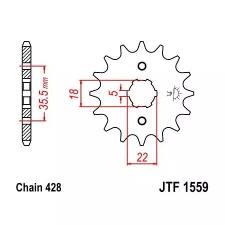 Pignon JT Sprockets 14 Dents Acier Pas 428 Type 1559 Yamaha TW125