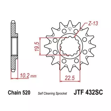 Pignon JT Sprockets 13 Dents Acier Anti-boue Pas 520 Type 432 Suzuki RM250