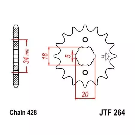 Pignon JT Sprockets 16 Dents Acier Pas 428 Type 264