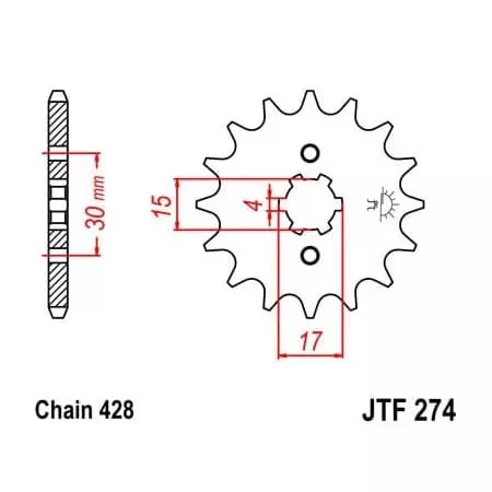 Pignon JT Sprockets 14 Dents Acier Pas 428 Type 274 Honda CRF100F