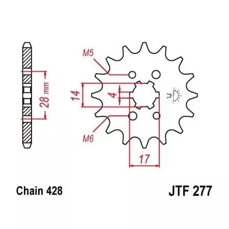 Pignon JT Sprockets 13 Dents Acier Pas 428 Type 277 Honda TRX90X