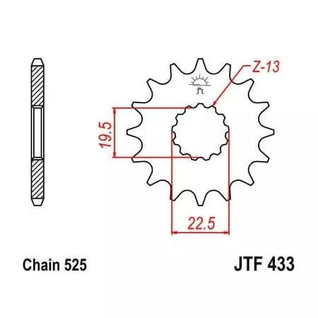 Pignon JT Sprockets 14 Dents Acier Pas 525 Type 433 Suzuki TS250