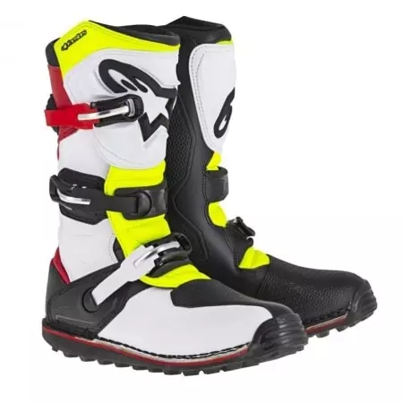 Bottes Alpinestars Tech T Blanc Rouge Jaune Fluo Noir