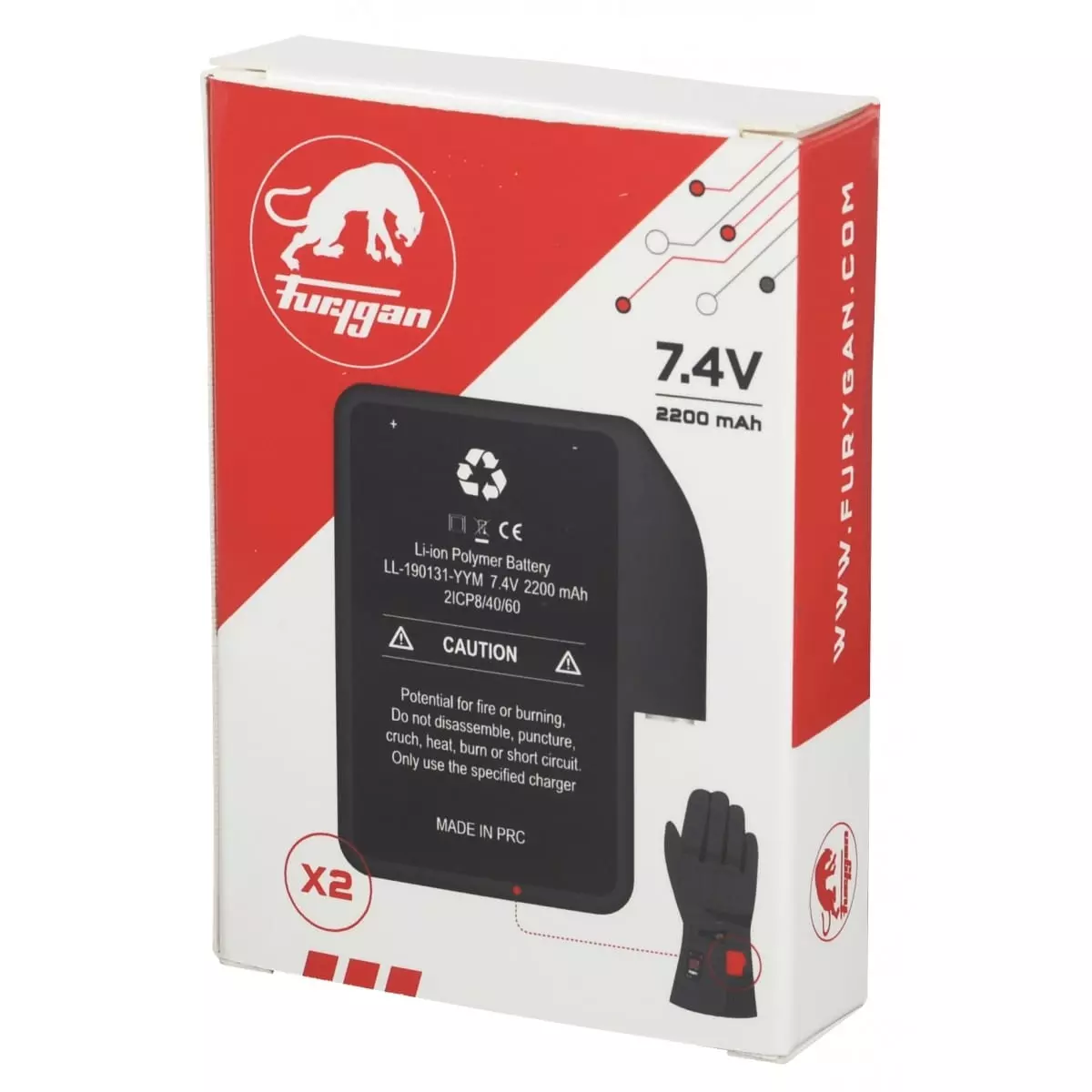 Set De 2 Batteries Furygan 7,4V 2200 MAh Heat - Pour Accessoires Chauffants Moto, Compatible équipement Furygan