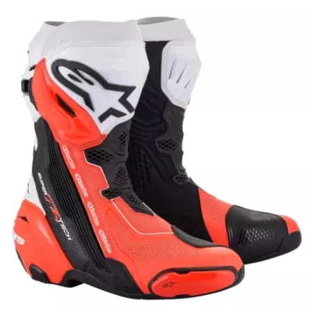 Bottes Alpinestars Supertech R Vented Noir Blanc Rouge Fluo