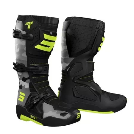 Bottes Cross Shot Race 4 Noir Camouflage Jaune - Equipement Cross SHOT