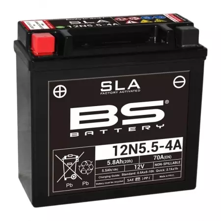 Batterie BS Battery 12N5.5-4A/4B 12V 5.8Ah - Prête À L'emploi