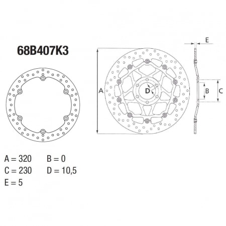 Disque de Frein Avant Brembo Serie Oro rond fixe type 68B407K3 - Freinage BREMBO