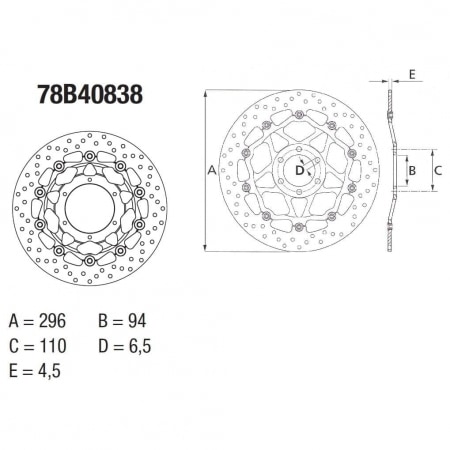 Disque de Frein Avant Brembo Serie Oro rond semi-flottant type 78B40838 - Freinage BREMBO