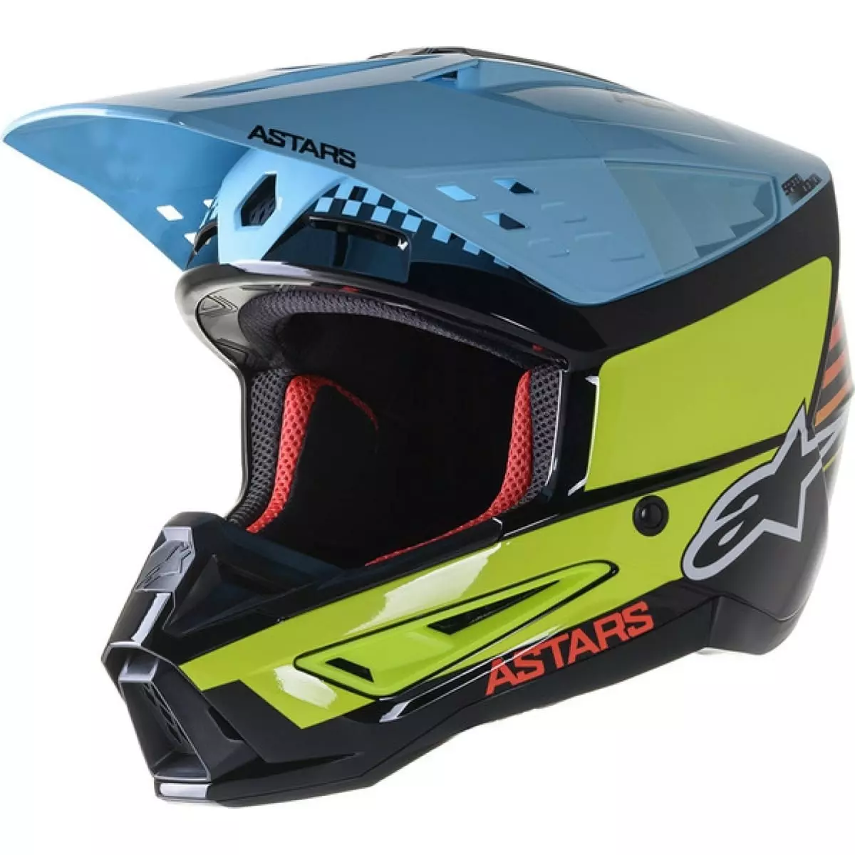 Casque Cross Alpinestars S-M5 Speed Noir Jaune Fluo Bleu Rouge