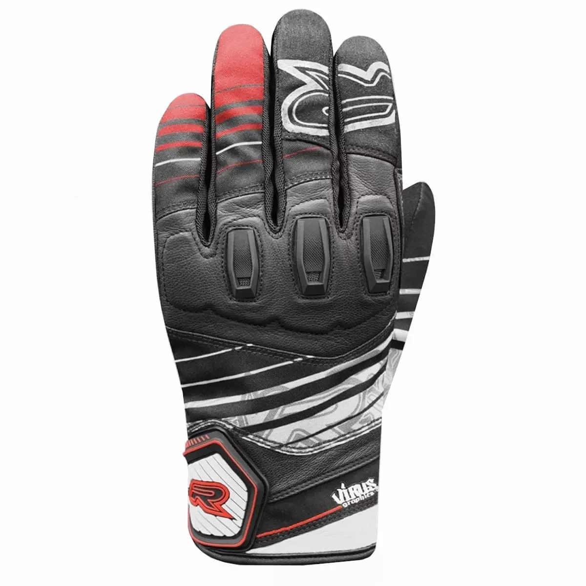 Gants Racer D3O Fiery Virus Noir Rouge Blanc