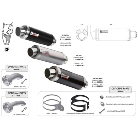 Silencieux Universel MIVV Gp Côté Droit 1113647001 - Echappement moto MIVV