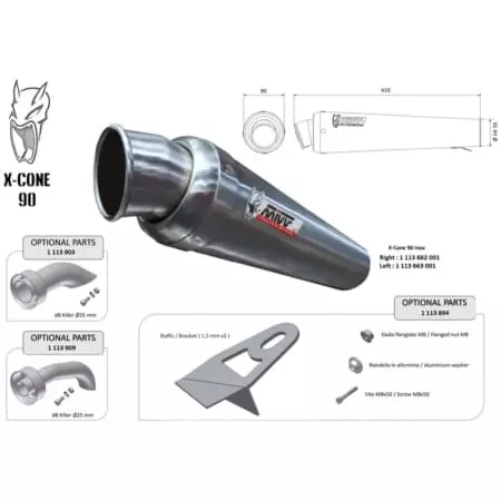Silencieux Universel MIVV X-Cone 90 Côté Gauche - Echappement moto MIVV