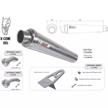 Silencieux Universel MIVV X-Cone 105 Côté Gauche - Echappement moto MIVV