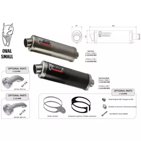 Silencieux Universel MIVV Oval Small Côté Gauche 1113654001 - Echappement moto MIVV