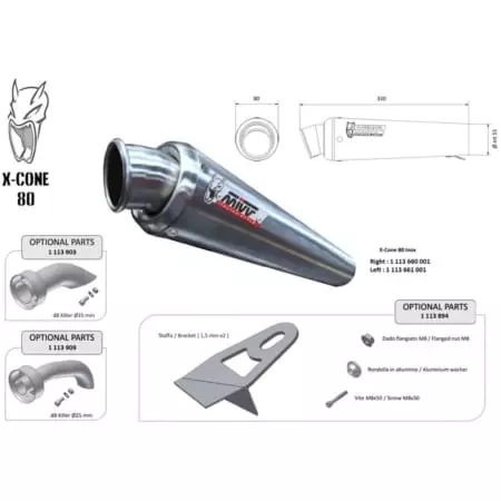 Silencieux Universel MIVV X-Cone 80 Côté Gauche - Echappement moto MIVV